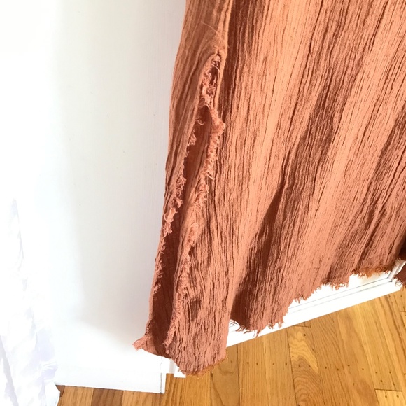 ZARA Dress Kaftan Coverup Lace Up Tie V Neck Frayed Hem Terra-Cotta Size Large - Picture 6 of 16
